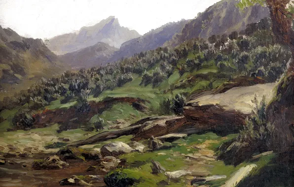 Landscape, mountains, picture, slope, Carlos de Haes, The Picos de Europa