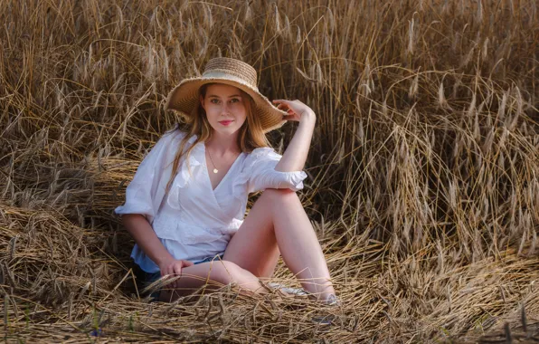 Field, girl, hat, blouse, ears, Rus, Maciej Werbliński