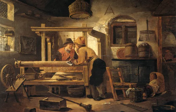 Picture oil, interior, picture, Weaving Workshop, 1659, Cornelis Gerritsz Decker, Of Cornelis Gerritsz Decker
