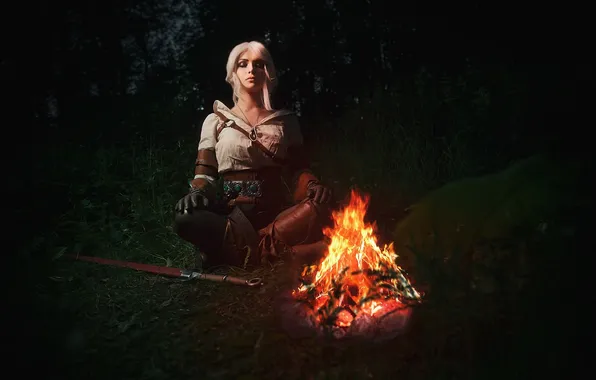 Sword, the fire, costume, The Witcher, the heroine, The Witcher 3: Wild Hunt, CRIS, Cirilla …