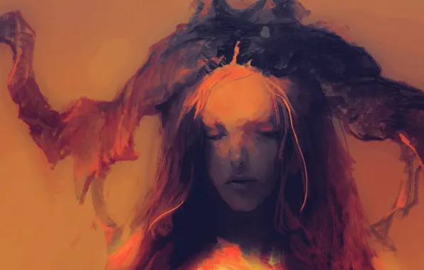 Girl, face, hair, horns