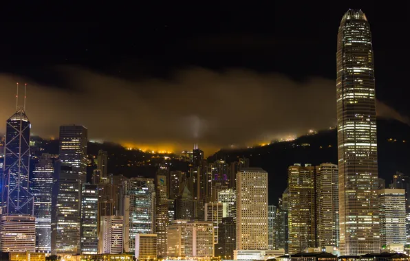 Night, the city, lights, building, Hong Kong, skyscrapers, the evening, Hong Kong