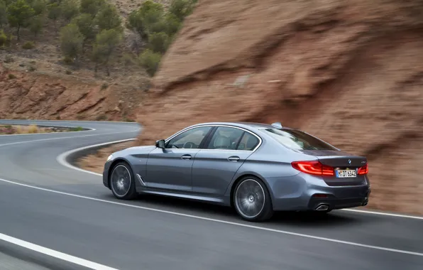 Asphalt, grey, markup, BMW, sedan, mountain road, 540i, 5