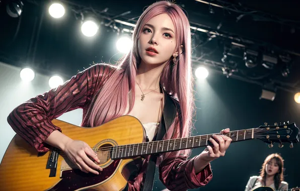 Girl, scene, guitar, singer, Asian