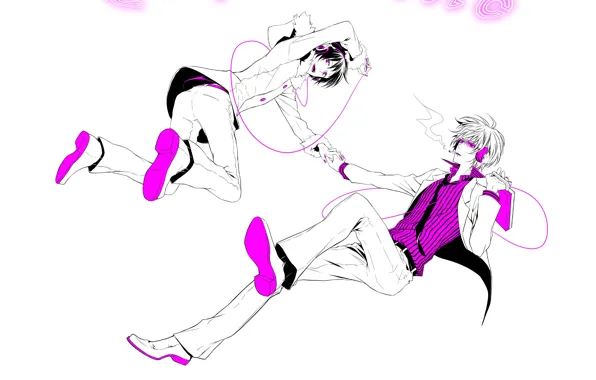 Music, pink, white background, guys, cord, Durarara, Durarara, Of Izaya Orihara
