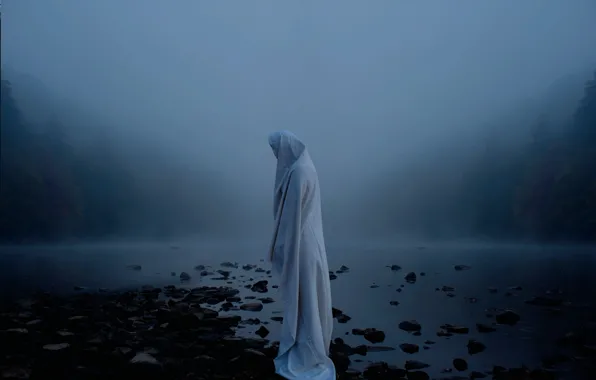 Fog, river, figure, sheet
