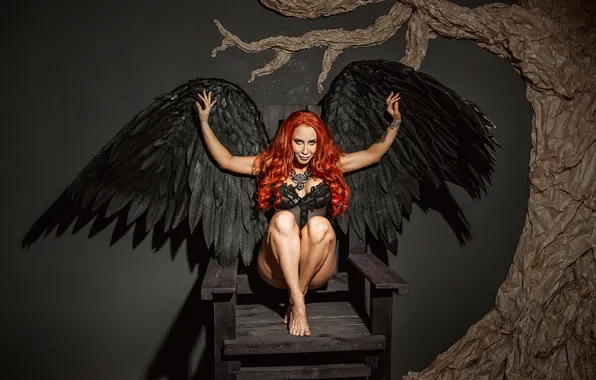 Picture redhead, A Diakov George, wings, model, chair