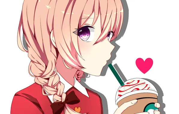 Girl, glass, cocktail, tube, by 萌
