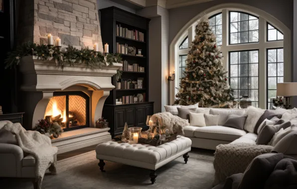 Comfort, house, heat, room, fire, flame, interior, Christmas