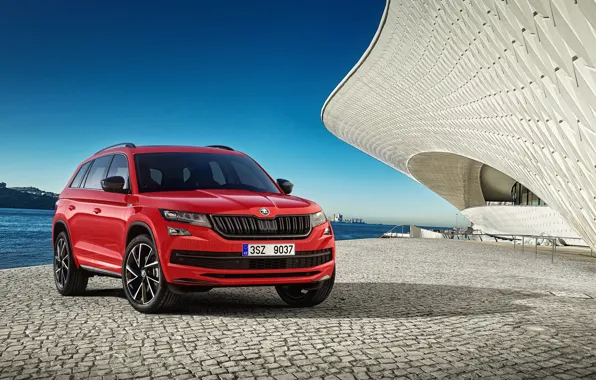 Red, front, skoda, kodiaq, Skoda Kodiaq