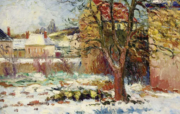 Picture trees, landscape, home, picture, Georges Henri Manzana Pissarro, Georges-Henri Manzana-Pissarro, The Snow Effect. Nesel