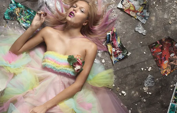 Girl, garbage, model, glamour, dress, cigarette, neckline, fashion