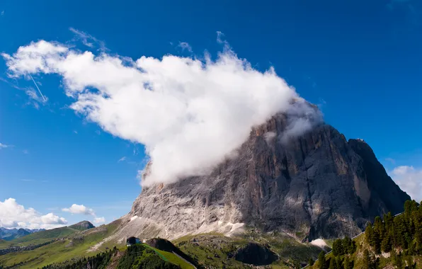 The sky, clouds, mountains, rocks