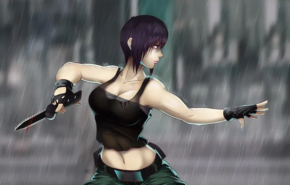 Girl, Figure, Knife, Rain, Ghost, Art, Ghost in the shell, Ghost in the Shell