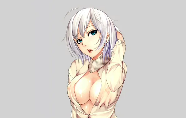 Wallpaper girl, sexy, Anastasia, cleavage, boobs, anime, blue eyes, beautiful