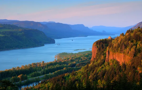 Forest, mountains, nature, river, Columbia River