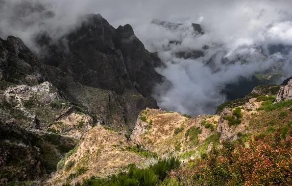 Clouds, mountains, rocks