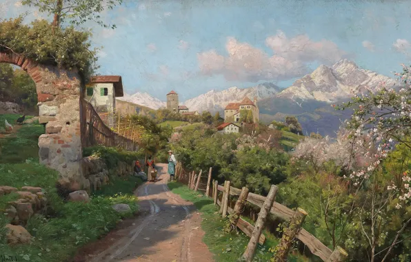 Danish painter, 1913, Peter Merk Of Menstad, Peder Mørk Mønsted, Danish realist painter, Spring Landscape …