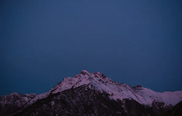 Winter, the sky, snow, mountains, nature, rocks, the evening, twilight