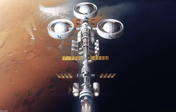 Planet, base, Spaceship concept