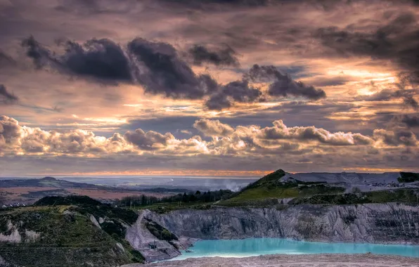 Picture the sky, clouds, lake, quarry