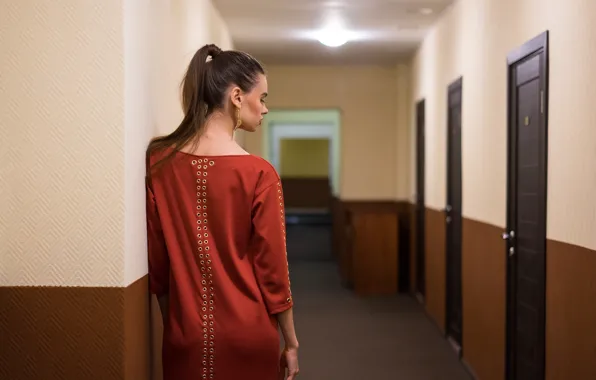 Picture girl, back, dress, corridor