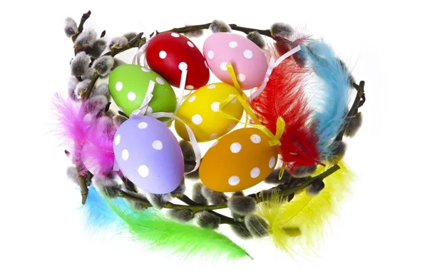 Eggs, colorful, Easter, Verba, eggs, easter, willow twig