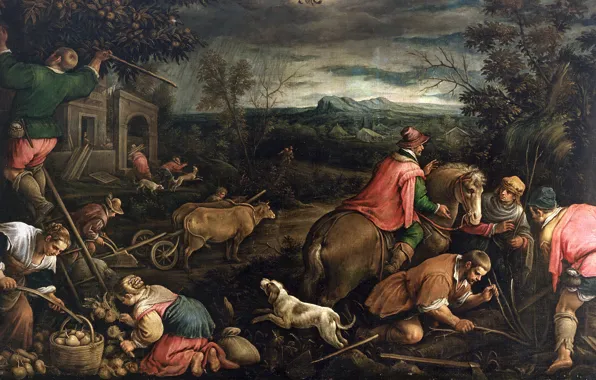 Animals, people, picture, life, September, genre, Francesco Bassano