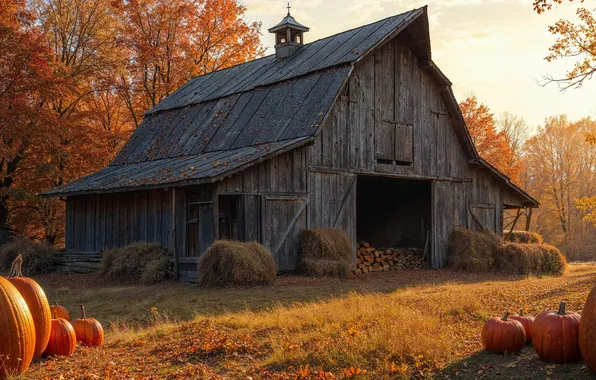 Autumn, house, pumpkin, the barn, AI art, neural network