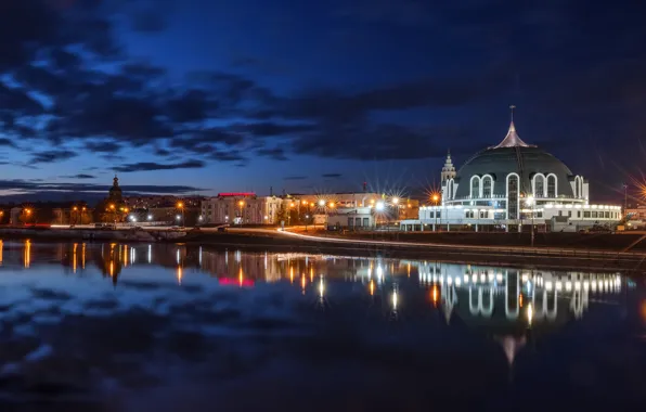 Picture night, the city, reflection, river, lighting, lights, Museum, Tula