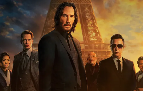 Background, Eiffel tower, action, poster, characters, Keanu Reeves, Keanu Reeves, Laurence Fishburne