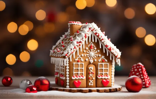 Pattern, cookies, Christmas, New year, house, dessert, sweet, glaze