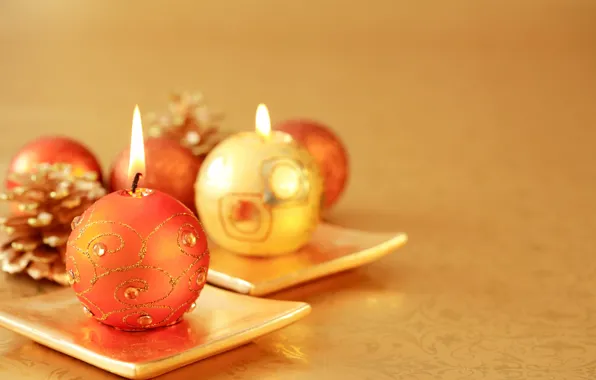 Holiday, candles, New Year, Christmas, the scenery, bumps, gold, candle
