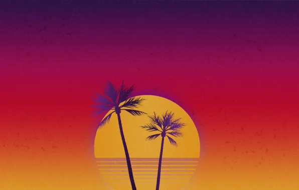 The sun, Music, Style, Palm trees, Background, 80s, Style, Illustration