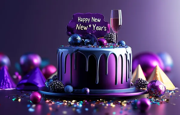 Balls, glass, candy, cake, New year, glaze, digital art, Happy new year