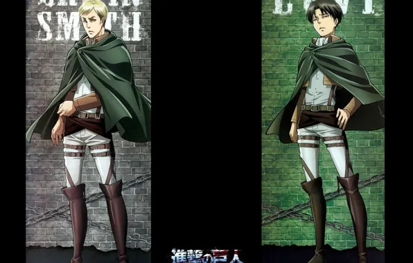 Wall, guys, chain, cloak, boots, military uniform, Shingeki no Kyojin, The Invasion Of The Giants