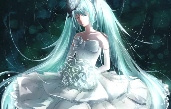 Girl, art, wedding dress, Vocaloid Hatsune Miku, thyme, Vocaloid Miku Hatsune