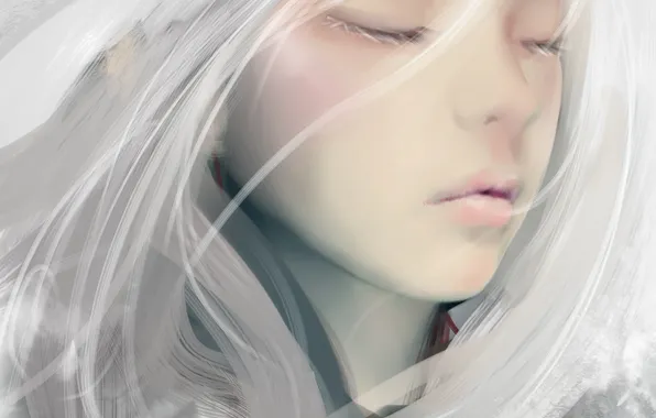 Eyes, girl, face, anime, art, blush, zhang xiao bo