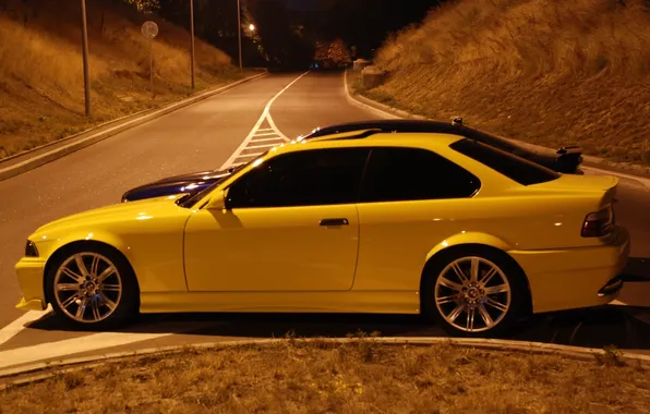 Road, tuning, BMW, yellow
