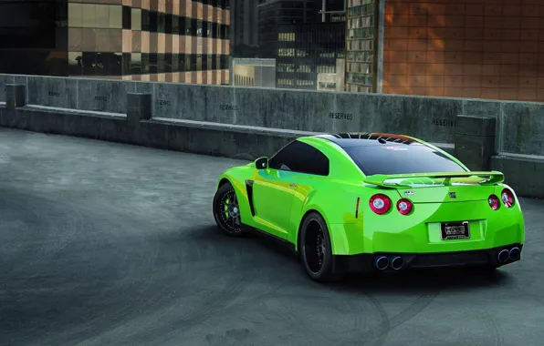 Picture green, Parking, sports car, R35, Nissan GTR