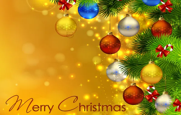 Balls, decoration, holiday, Christmas, bow, postcard