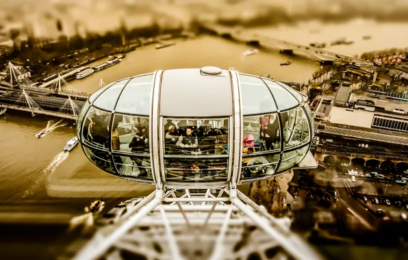 The city, people, London, boats, UK, cars, The London eye, the river Thames