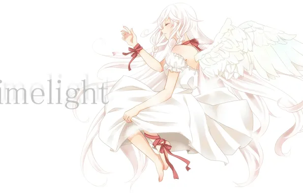 Wings, Angel, bow, white dress, red ribbon