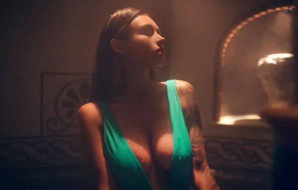 Girl, Sexy, Boobs, Model, Black, Beauty, Tattoo, Hair