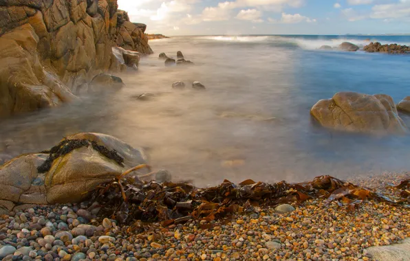 Sea, wave, stones, rocks, coast, surf, Ireland, reefs