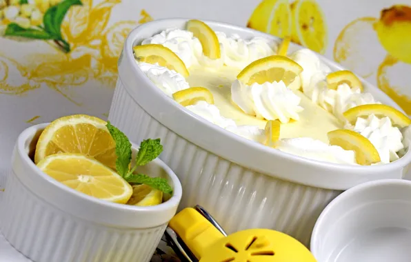 Cream, dessert, lemons, sweet, mousse, lemon
