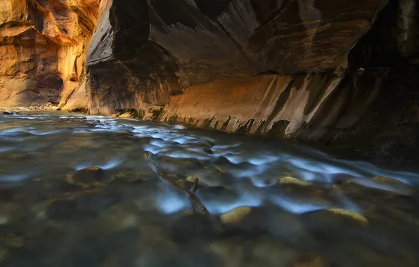 River, rocks, canyon, gorge, Zion National Park, USA, Utah