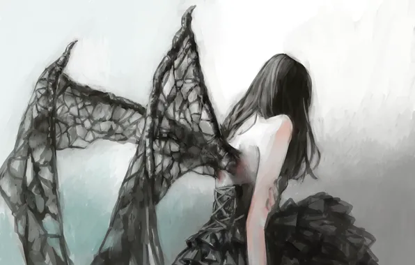 Girl, Gothic, wings, fantasy