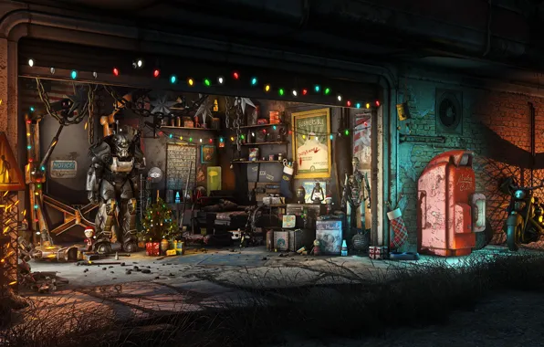 Picture The game, Christmas, New year, Weapons, Decoration, Garage, Holiday, Fallout
