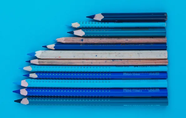 Picture surface, blue, pencils, shades of blue, blue